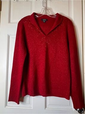 dressbarn Collection Red Metallic Knit Top
